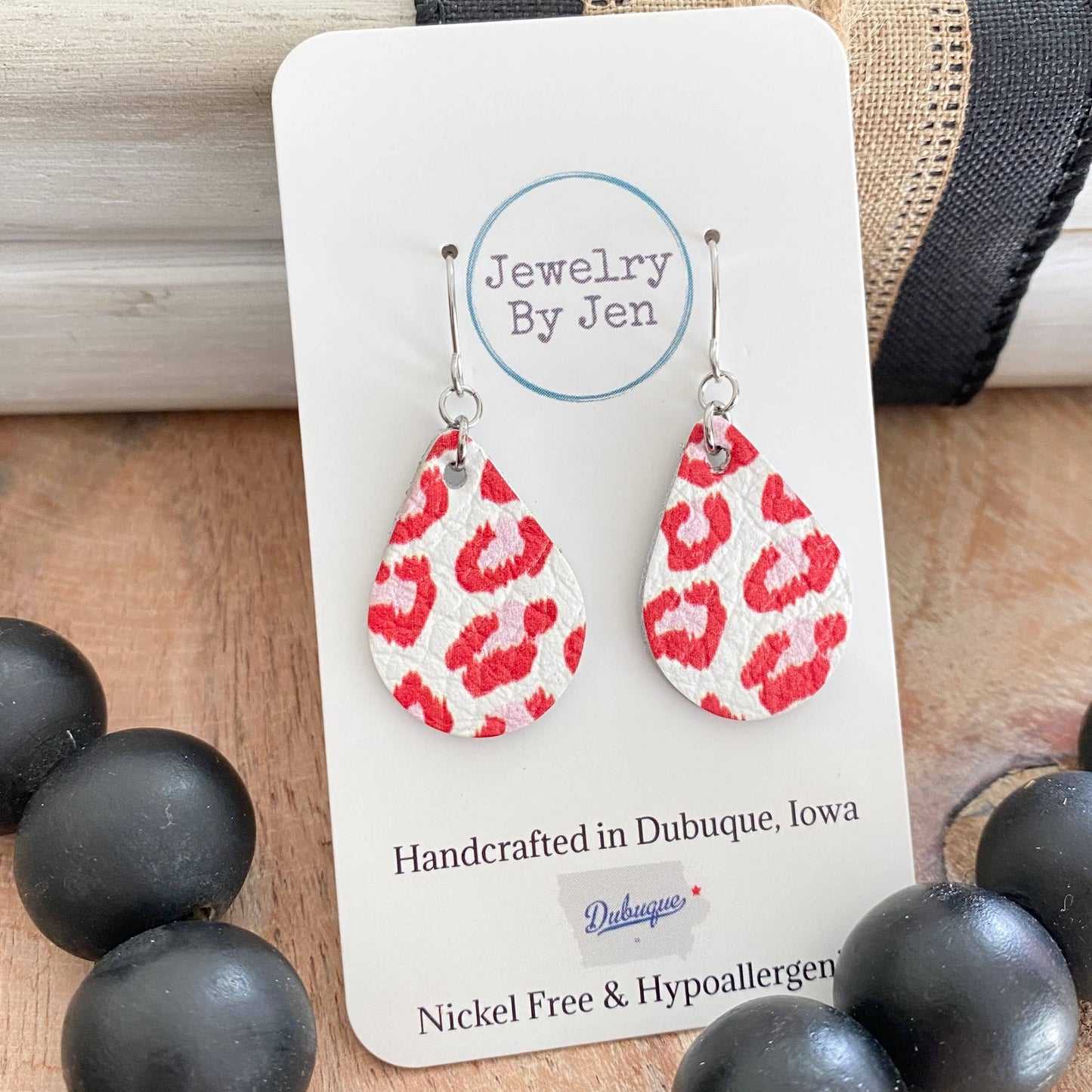 Pink & Red Cheetah Teardrop Earrings