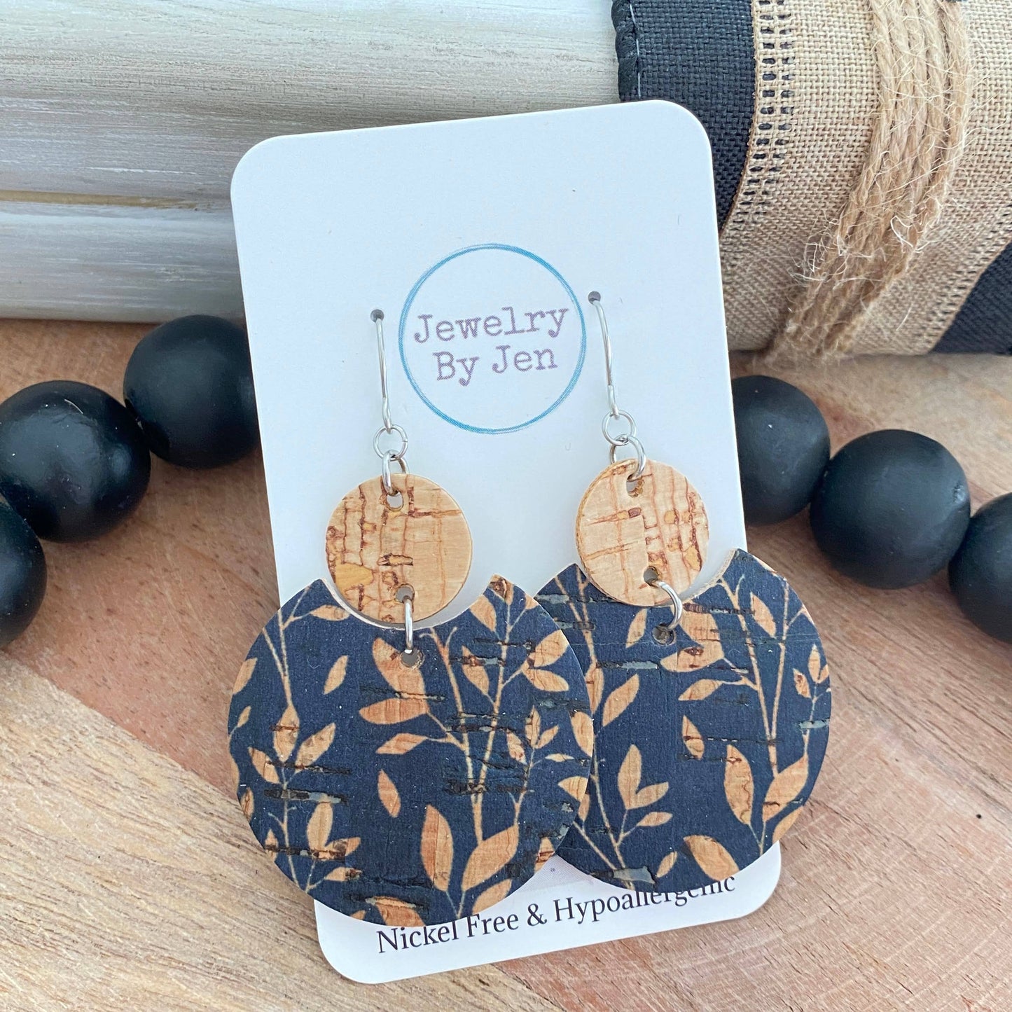 Navy Willow Cork Earrings