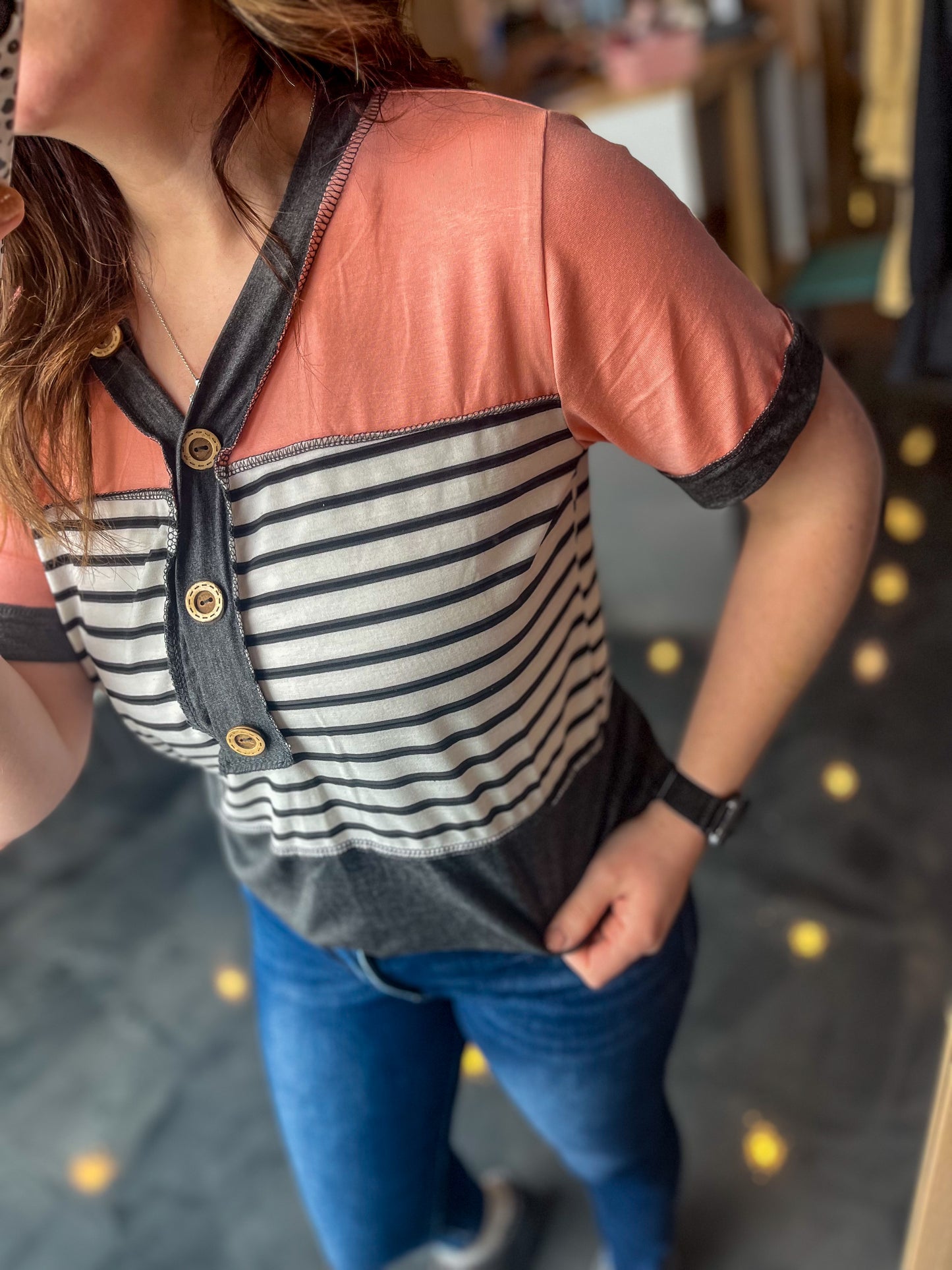 Button Detail Striped Top