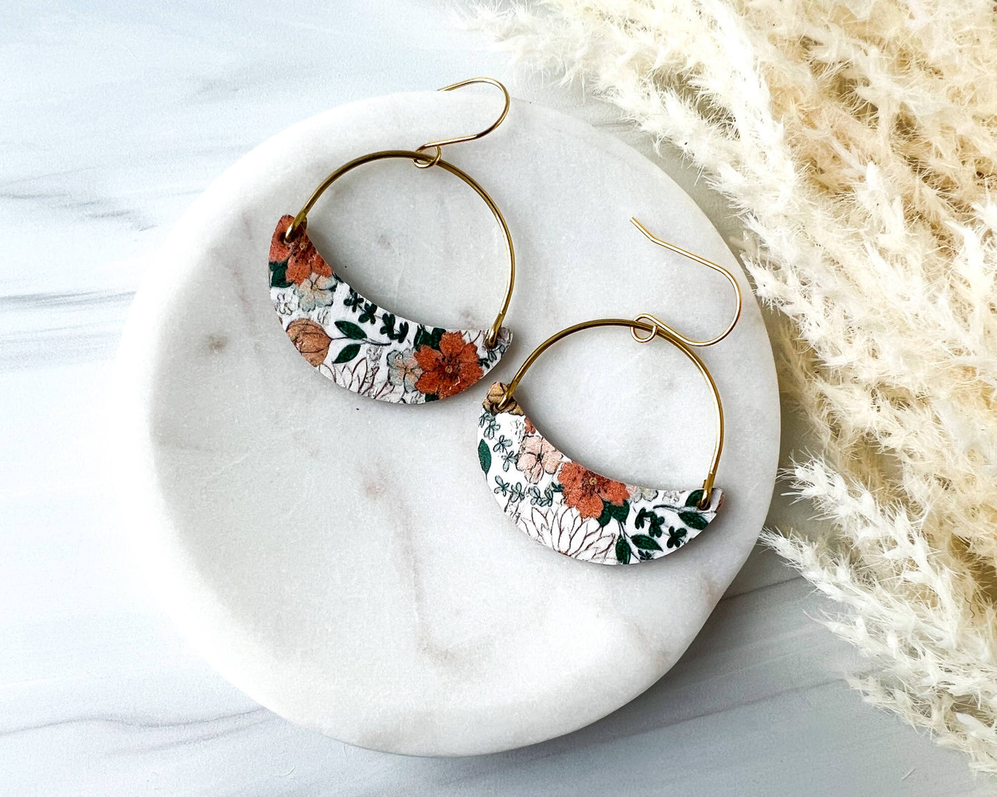 Floral Leather Arched Boho Earrings
