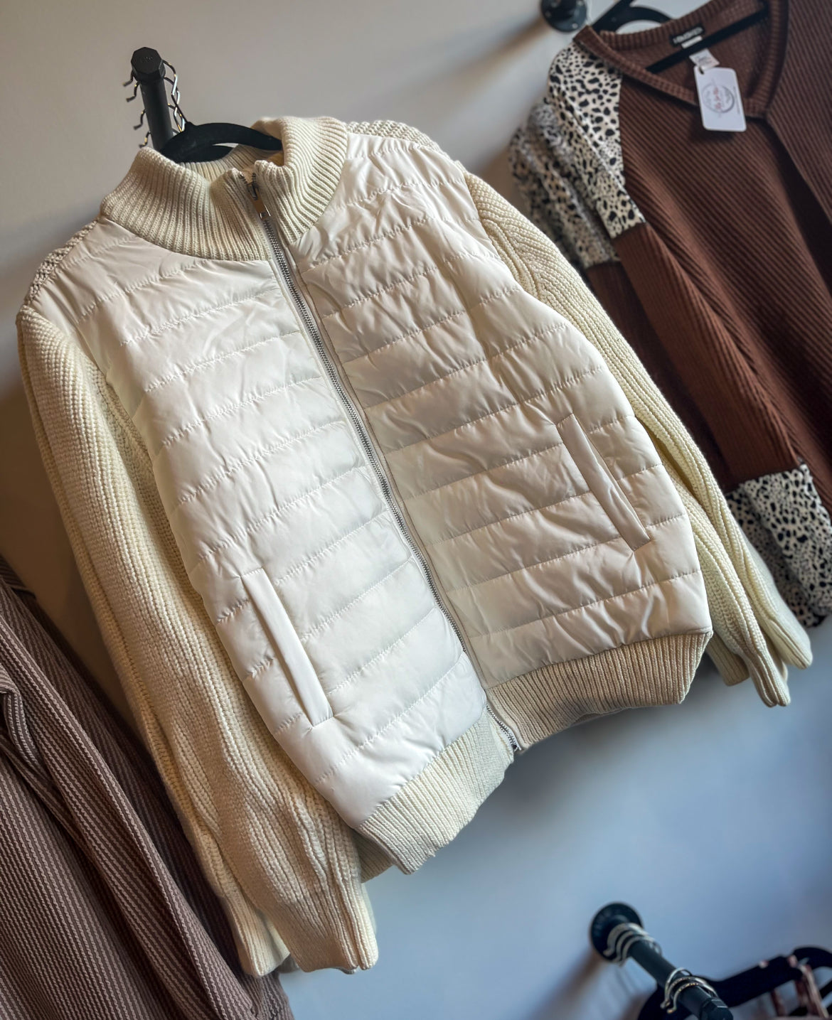 Ribbed Sleeve Puffer Jacket