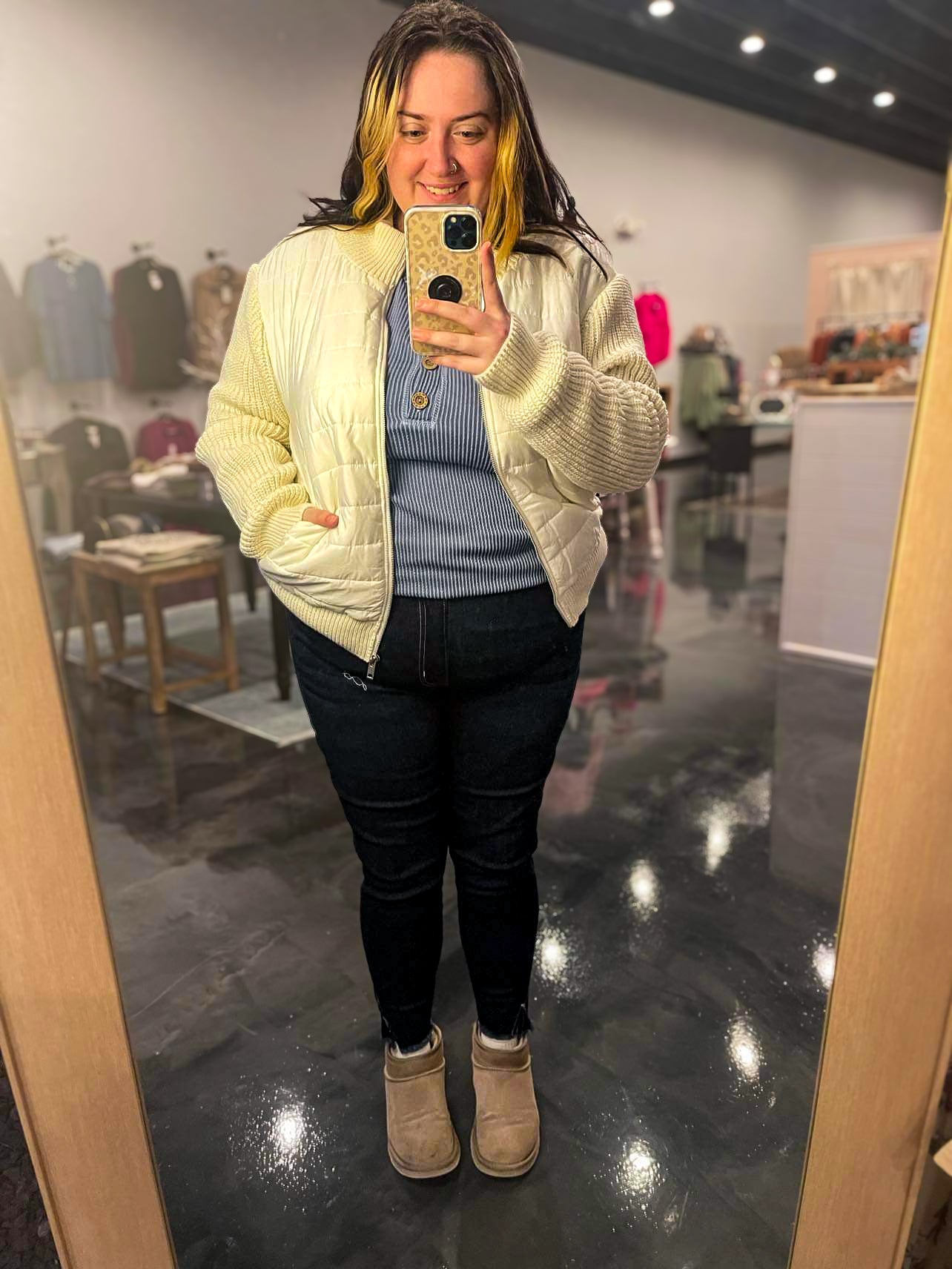 Ribbed Sleeve Puffer Jacket