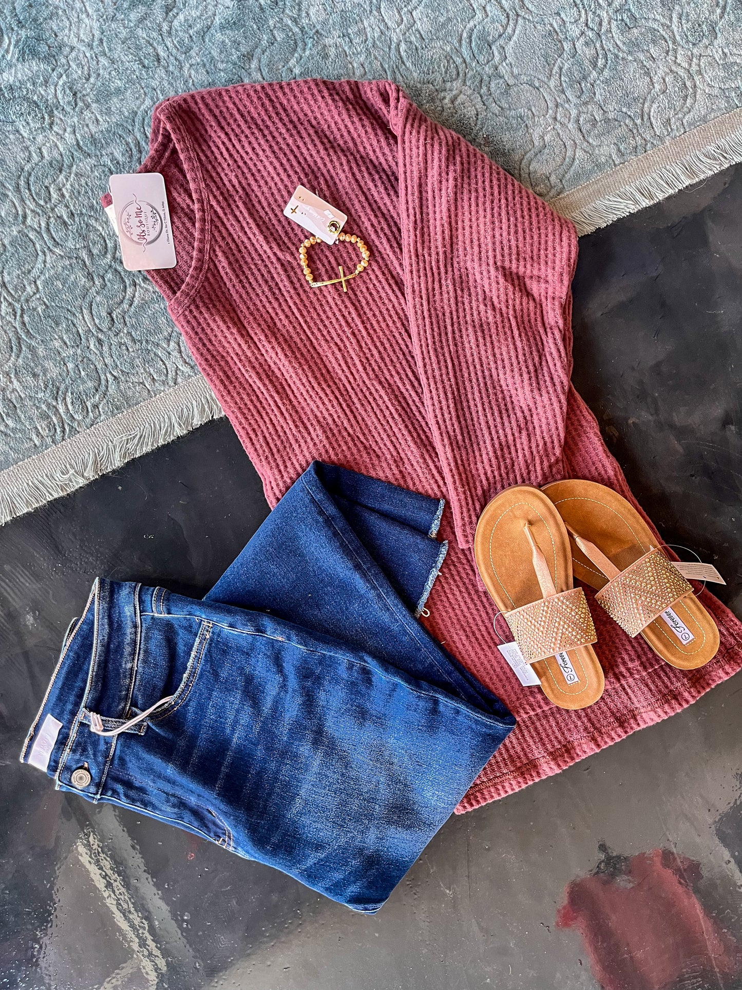 Rosewood Brushed Waffle Knit Top