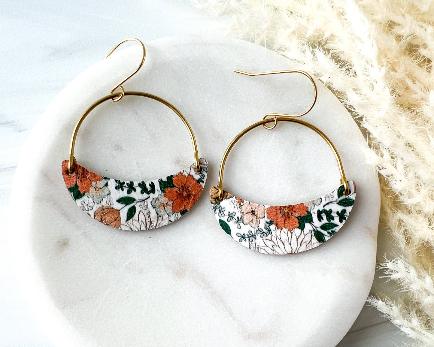 Floral Leather Arched Boho Earrings