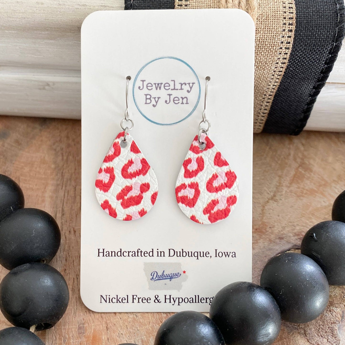 Pink & Red Cheetah Teardrop Earrings