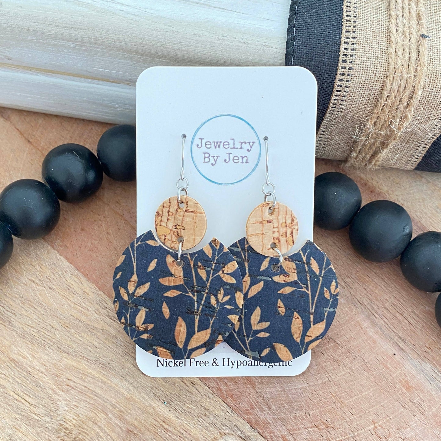 Navy Willow Cork Earrings