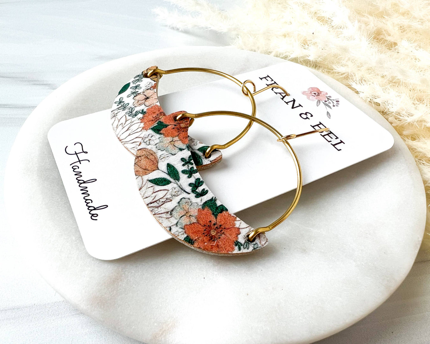 Floral Leather Arched Boho Earrings