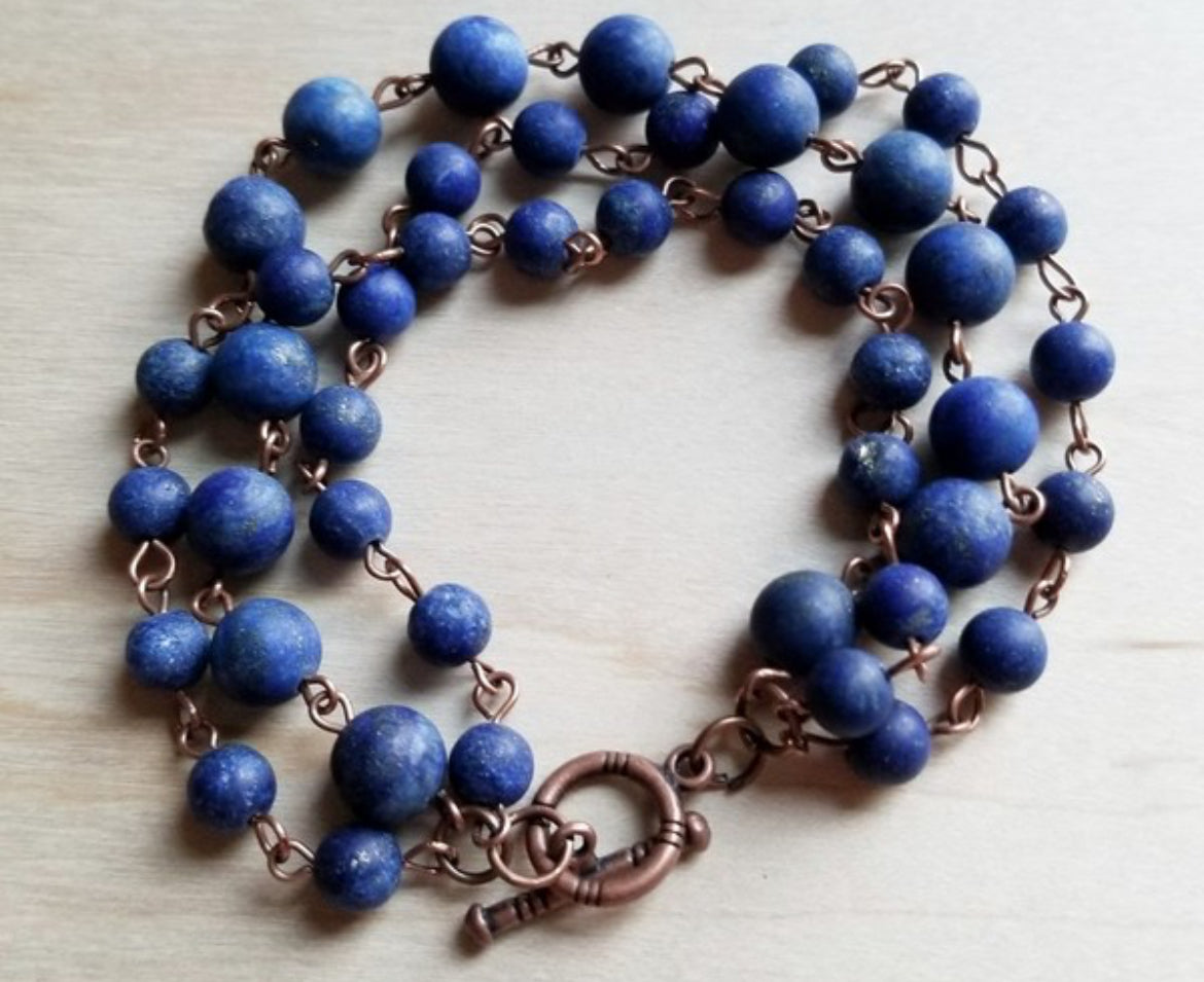 Frosted Blue Lapis Triple Strand Bracelet