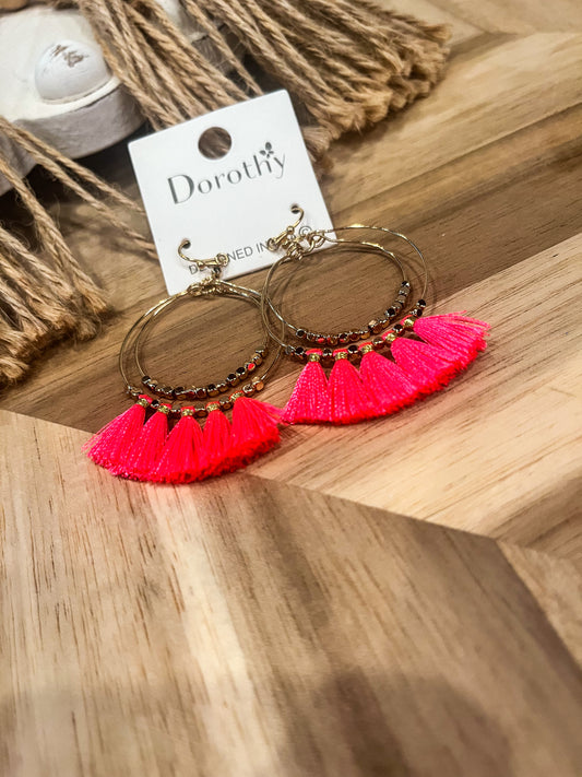 Pink Fringe Loop Earrings