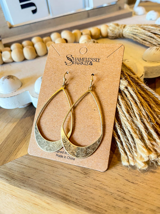 Gold Metal Teardrop Earrings