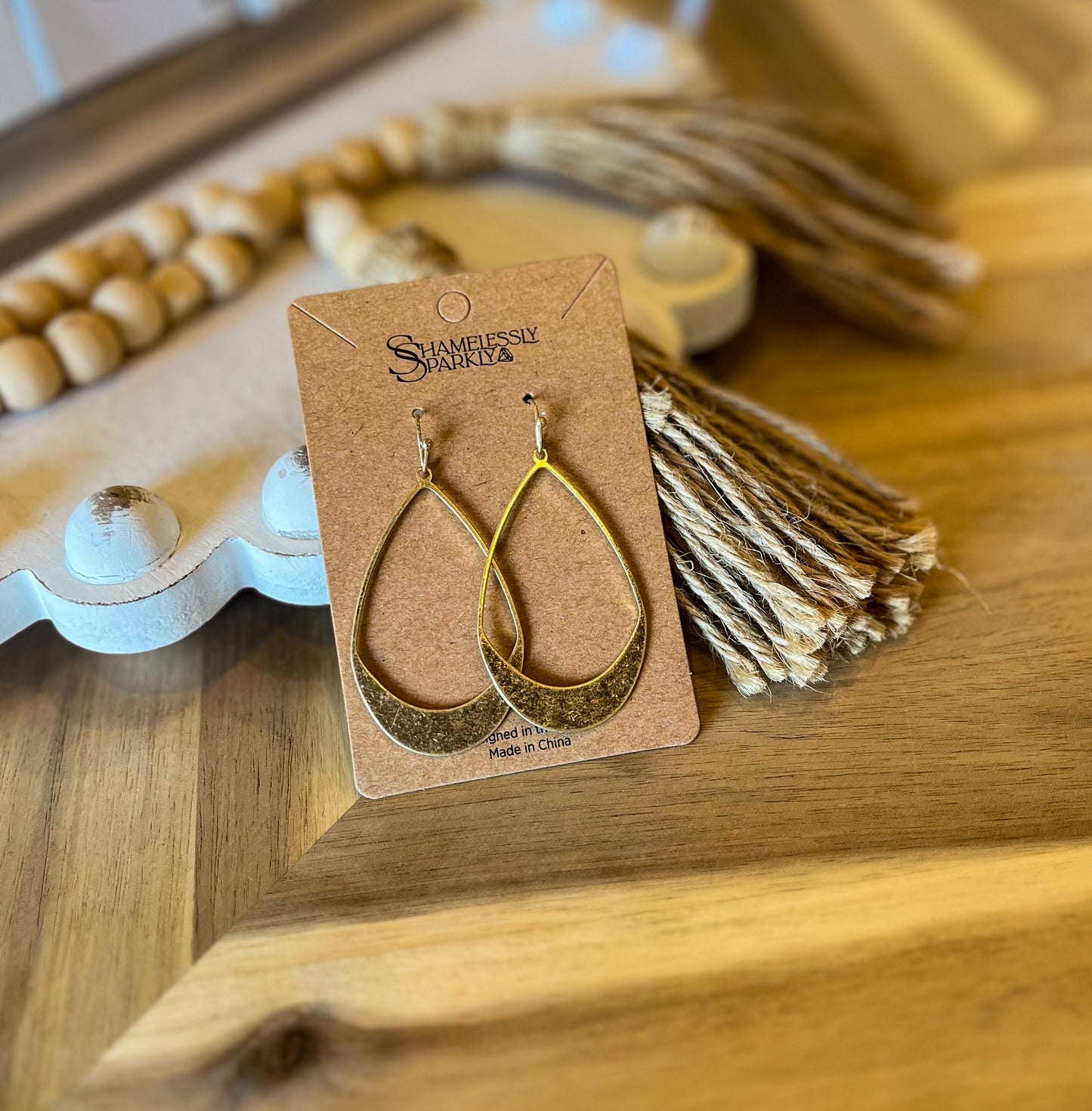 Gold Metal Teardrop Earrings